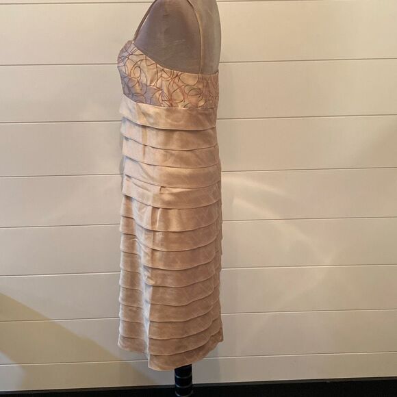 Jessica Howard Womens Khaki Ruffled Dress w/Brown Embroidery Beads 12 - Picture 5 of 11